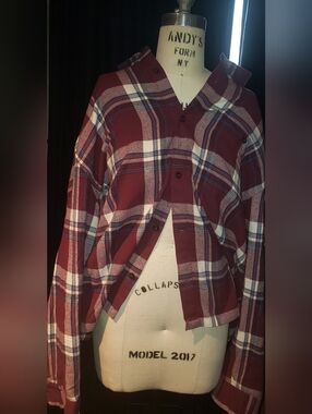 NWT GAP Flannel Plaid 100% Cotton Dark Burgundry Wht Light Blue Button Up Shirt